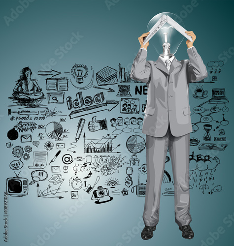 Vector Business Man Hides Under The Laptop