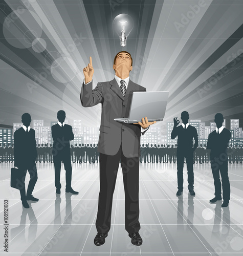 Vector Business Man Shows Something With Finger