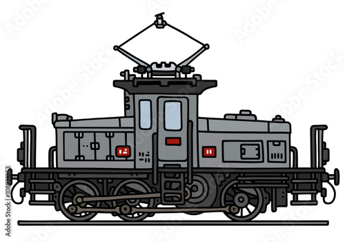 Old electric locomotive / Hand drawing, vector illustration