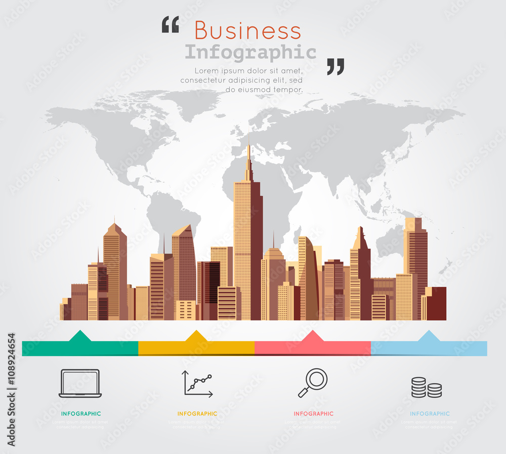 Modern building with business infographic