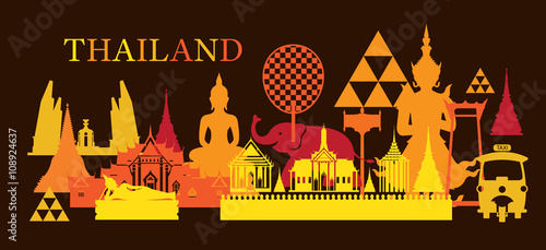 Thailand Landmark Colorful Shapes, Dark Background, Travel Attraction, Traditional Culture