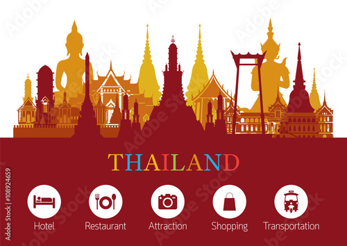Thailand Landmark and Travel Icons, Travel Attraction, Traditional Culture
