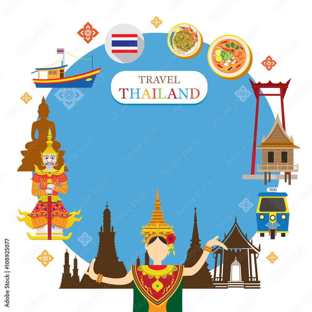 Fototapeta premium Thailand Landmark Objects Icons Frame, Design Elements, Travel Attraction