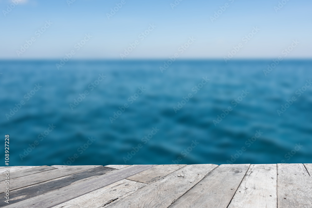 Wood floor on blue sea background Wood floor on blue sea background