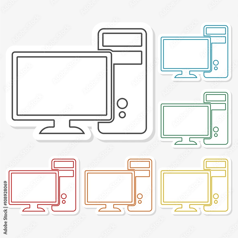 Multicolored paper stickers - Desktop computer icon