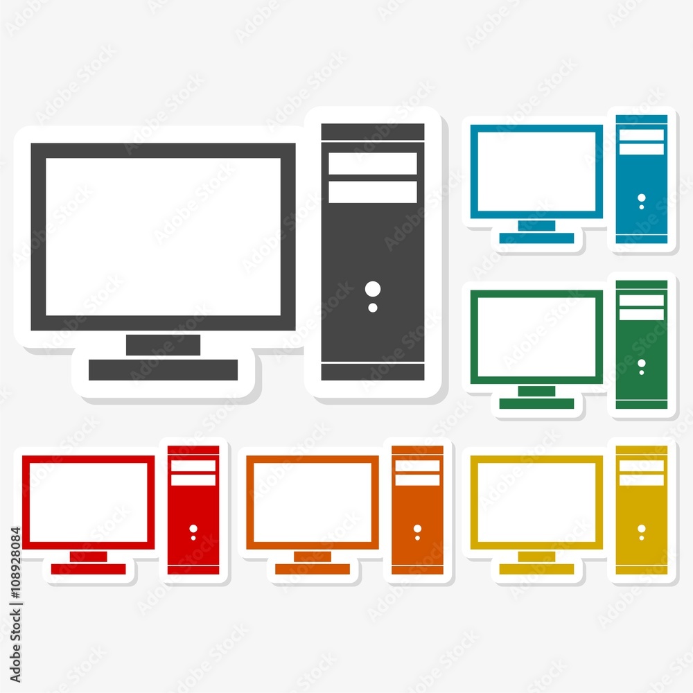 Multicolored paper stickers - Desktop computer icon