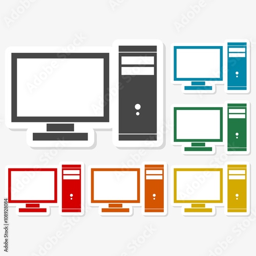 Multicolored paper stickers - Desktop computer icon