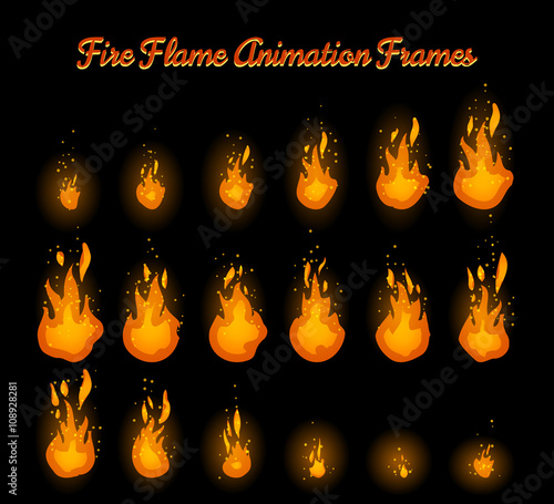 Fire flame animation frames for fire trap vector illustration