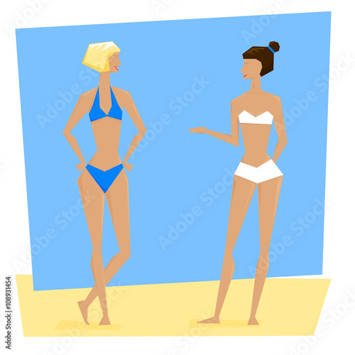 Two young women in swimsuits