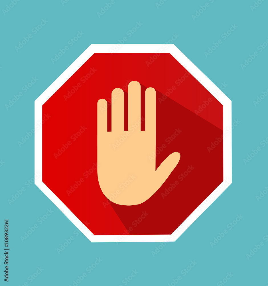 No entry hand sign with long shadow in flat style. No entry hand sign with long shadow in flat style.