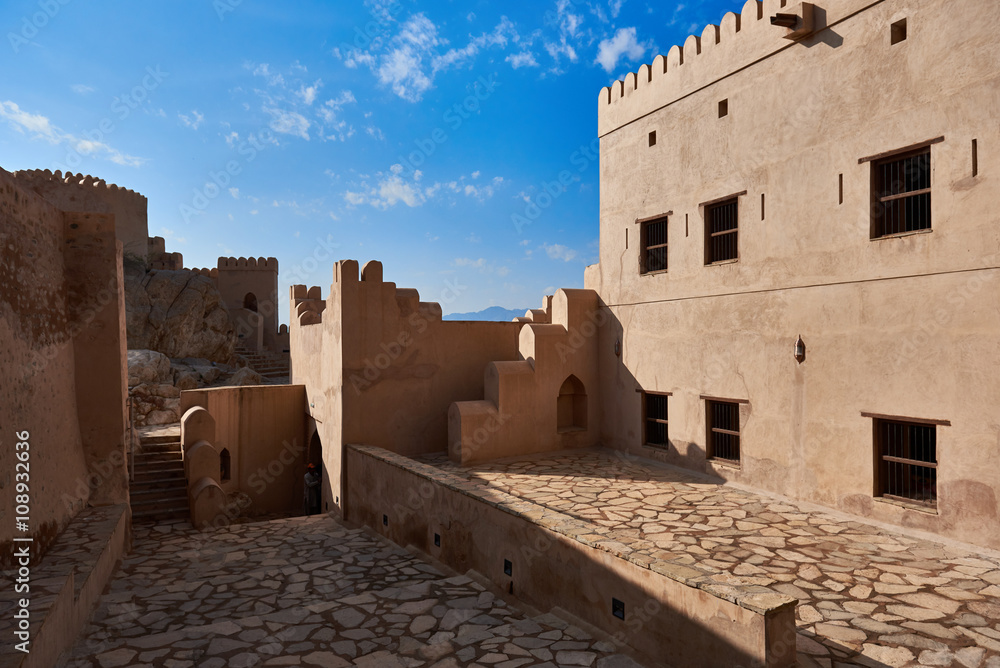 A historical fort with views of the inside of the fort walls and