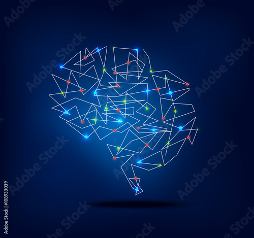 Abstract brain graphic with trace and spot lights activity