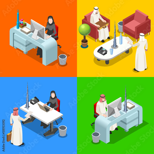 Middle Eastern Arab Caliph Businessman 3D Flat Isometric People Collection. Arab Business Man Drawing. Finance Character Picture.