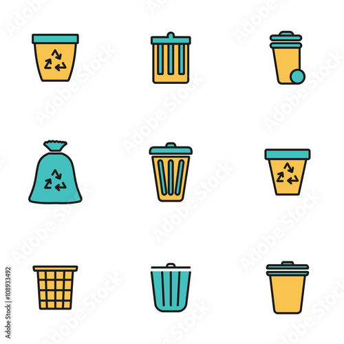 Trendy flat line icon pack for designers and developers. Vector line trash can icon set, trash can icon object, trash can icon picture - stock vector