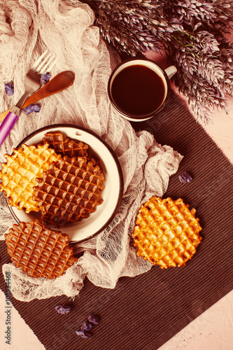 Waffles with Chocolate Icing with Coffee