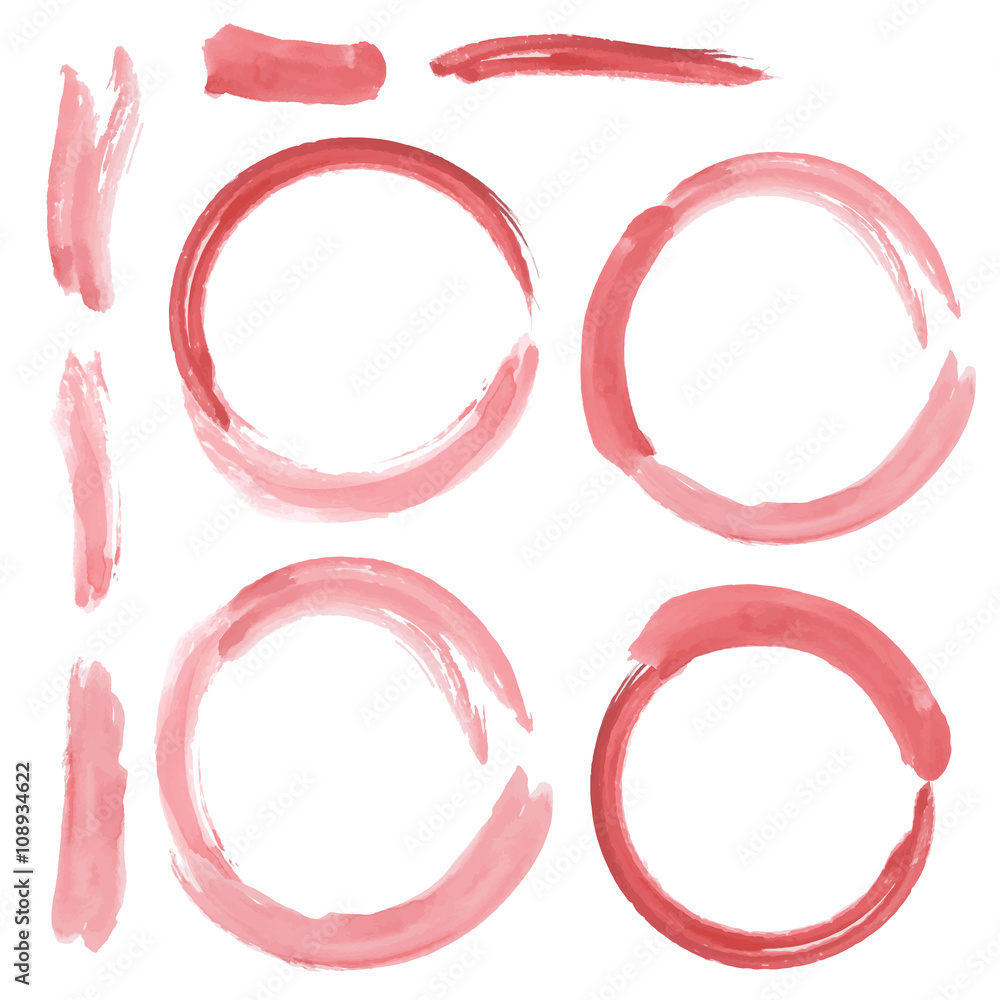 set of red grunge circle brush strokes. Watercolor. vector set of red grunge circle brush strokes. Watercolor. vector