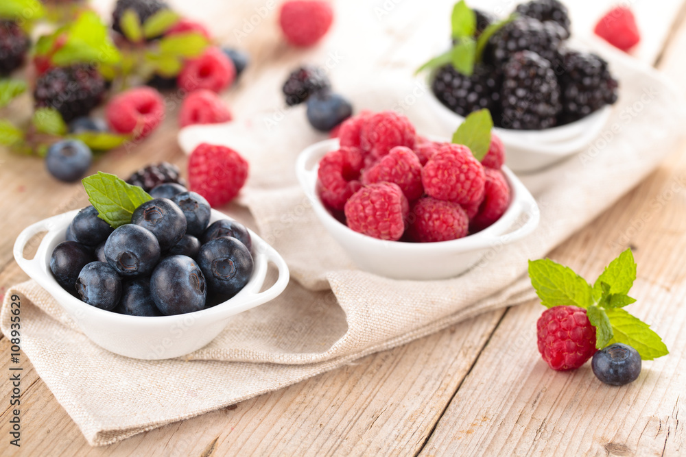 Fresh berries in bowls. Fresh berries in bowls.