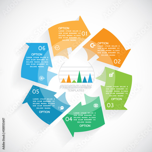 Pie chart with arrows for business presentation, 6 steps or proc photo