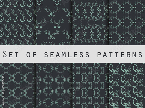 Seamless patterns with plants and flowers. Set of seamless natur