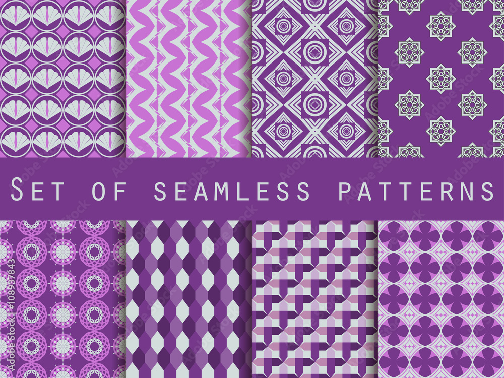 Set of seamless patterns. The pattern for wallpaper, tiles, fabrics and designs. Vector. Set of seamless patterns. The pattern for wallpaper, tiles, fabrics and designs. Vector.