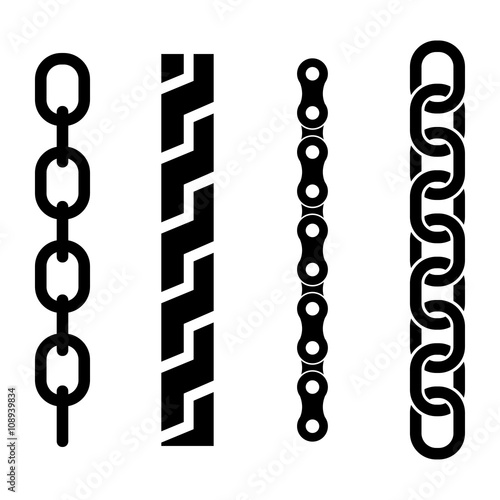  Vector black metal chain parts icons set on white background photo