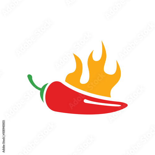Vector red chilli pepper icon and yellow fire. Jalapeno peppers symbol