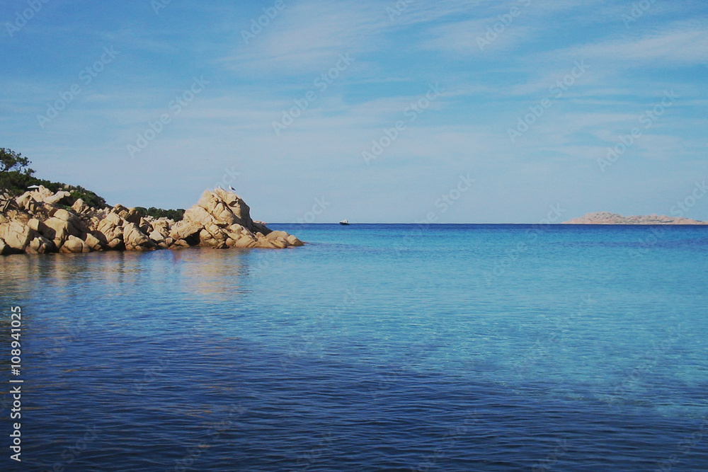 View of sea on the island of Sardinia in Italy. Located in the northern part of the island at Olbia.