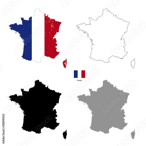 France country black silhouette and with flag on background