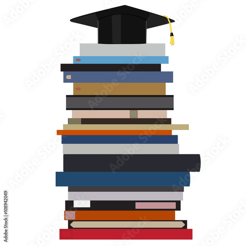 Graduation cap on book stack