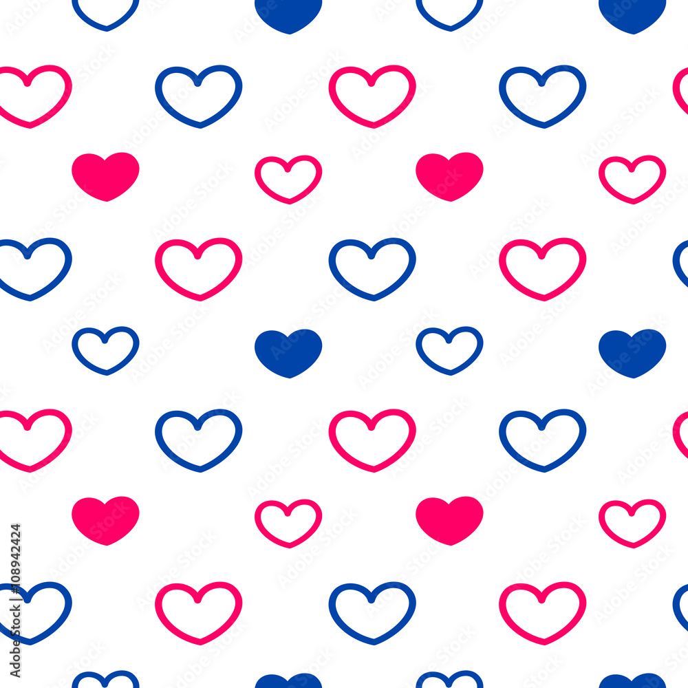 blue pink hearts seamless vector pattern background illustration