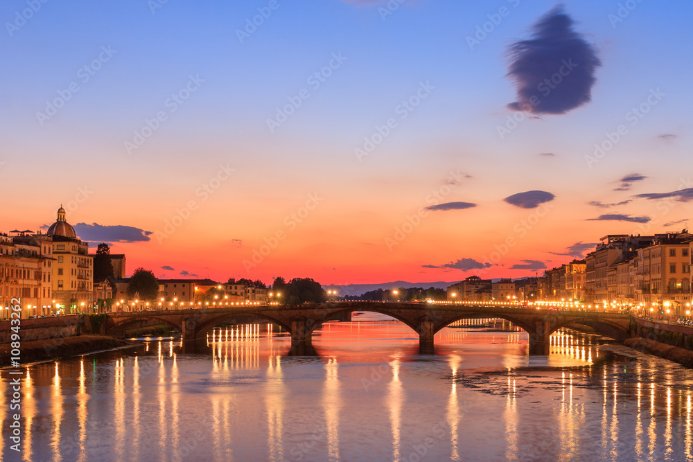 Arno River of Florence at dusk