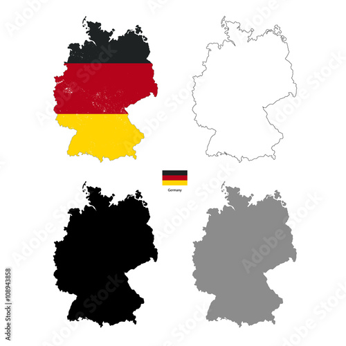 Germany country black silhouette and with flag on background