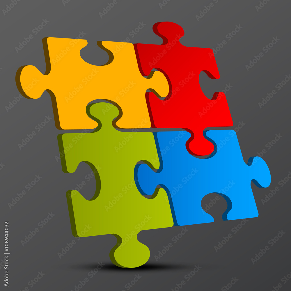 Jigsaw - Puzzle Pieces Vector 3D Illustration on Dark Background Jigsaw - Puzzle Pieces Vector 3D Illustration on Dark Background
