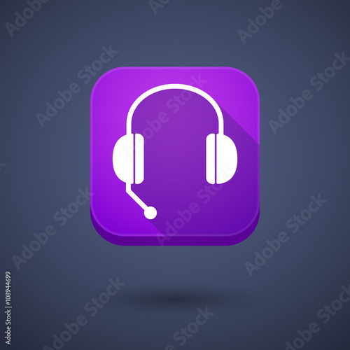 Square long shadow app button with  a hands free phone device