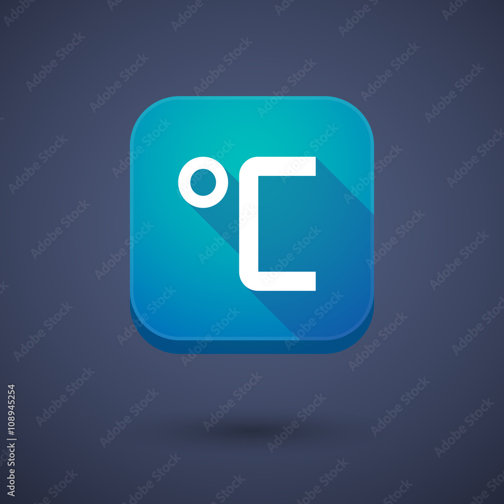 Square long shadow app button with a celsius degree sign Square long shadow app button with a celsius degree sign