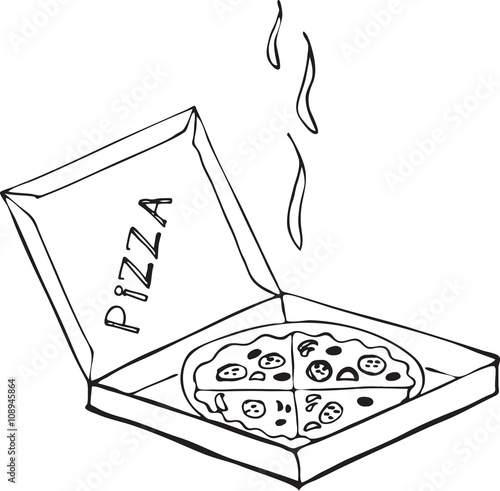 Hand drawn isolated pizza on the box on a white background.