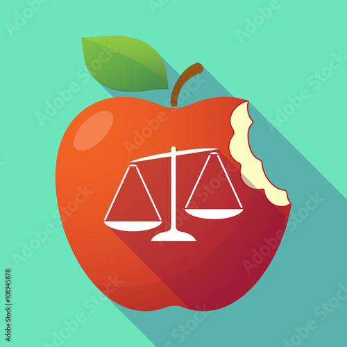 Long shadow red apple with  an unbalanced weight scale