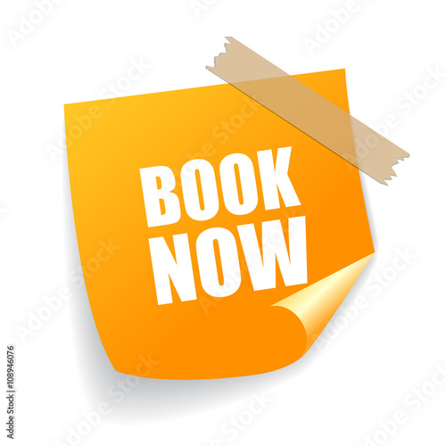 Book now yellow sticker