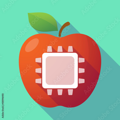 Long shadow red apple with a cpu