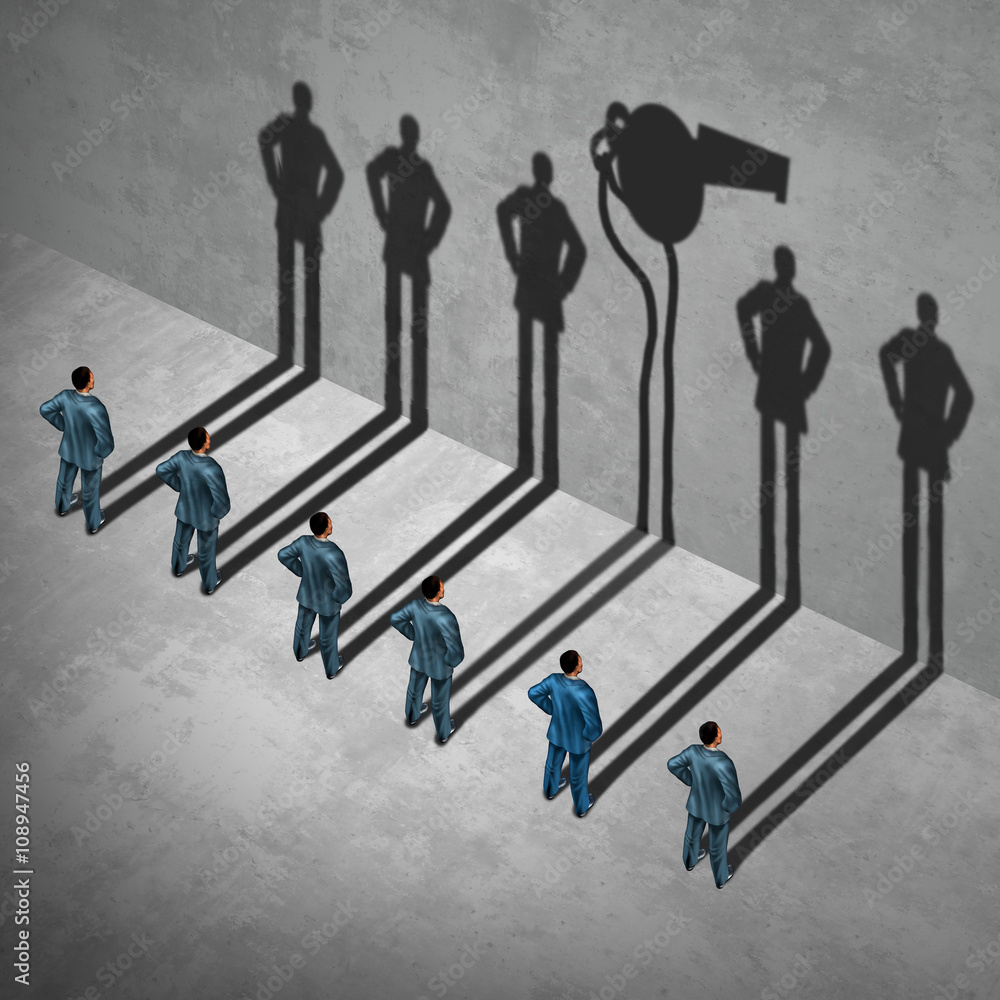 Poster, Print Whistle blower or whistleblower concept as a symbol of a secret informer agent, 40x40 cm