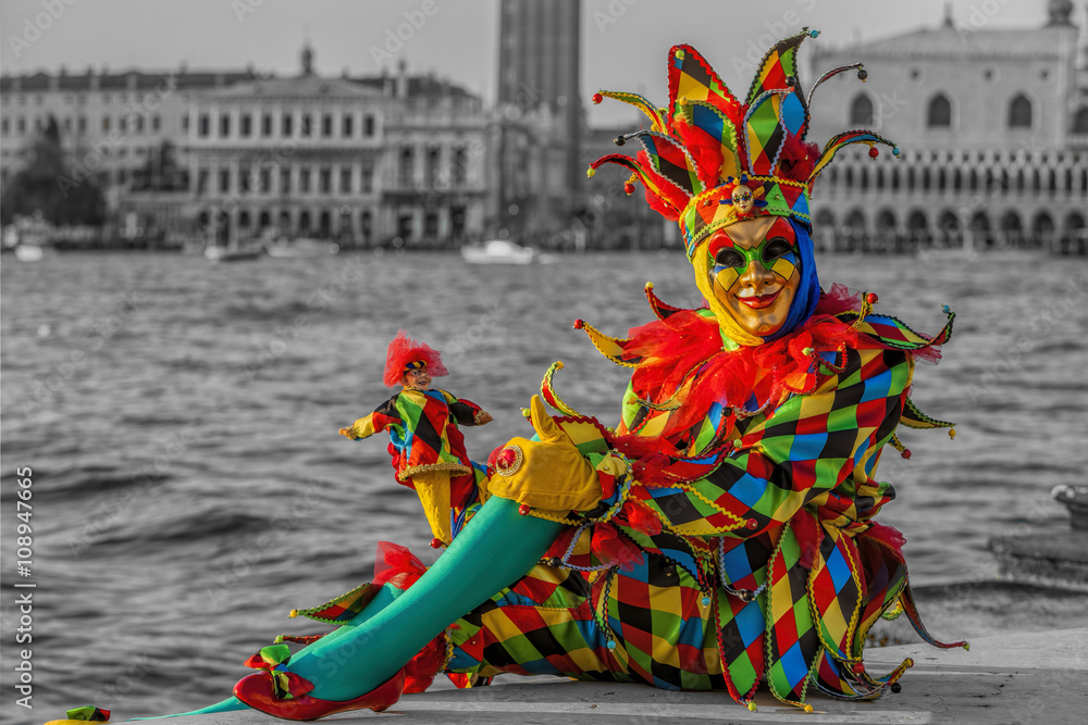 Naklejka premium Harlelin Karneval Venedig sw col