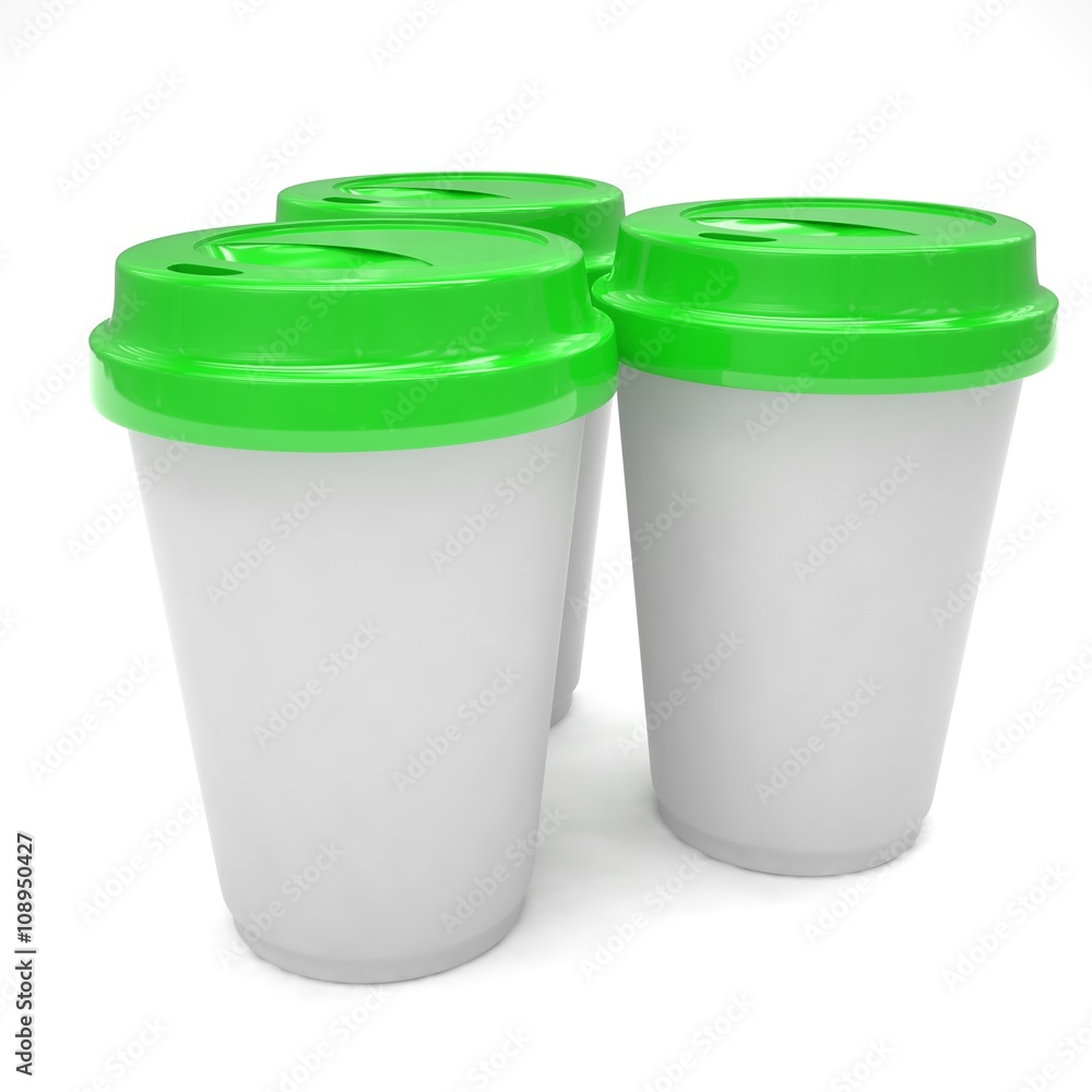 Three paper coffee cups. 3d rendering. Three paper coffee cups. 3d rendering.
