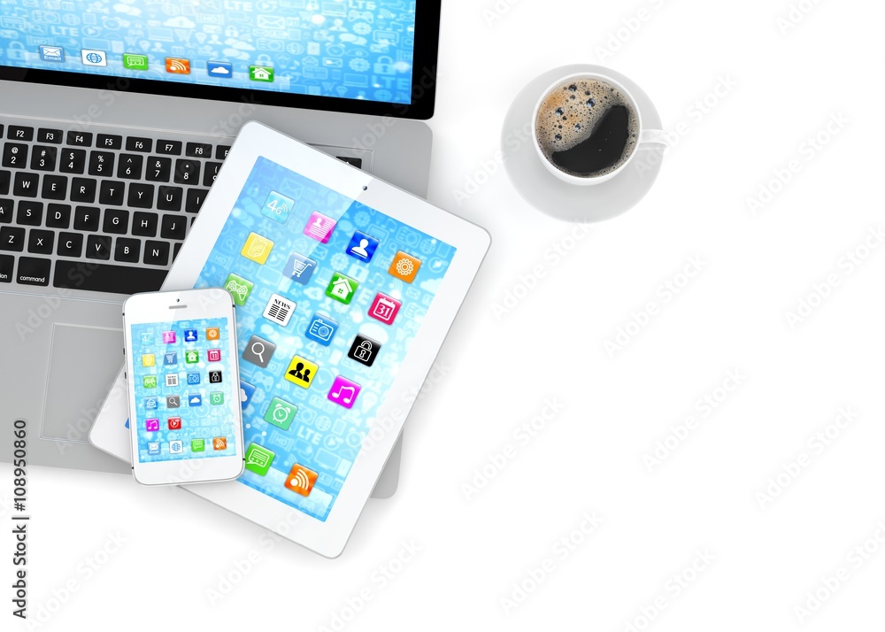 Laptop, phone and tablet pc. 3d rendering. Laptop, phone and tablet pc. 3d rendering.