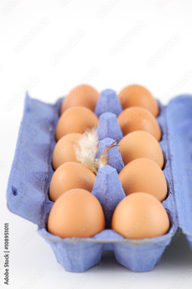 Open egg carton with ten chicken eggs Open egg carton with ten chicken eggs