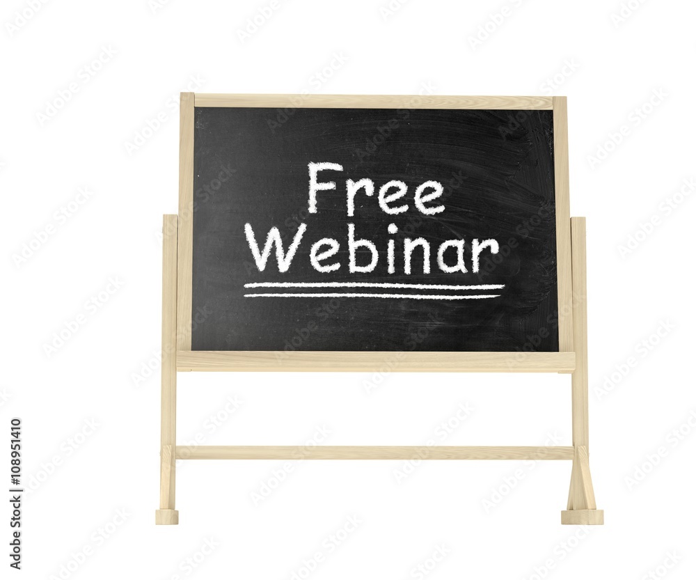 Fototapeta premium Free Webinar concept. Blackboard, chalkboard isolated on white. 3d rendering.