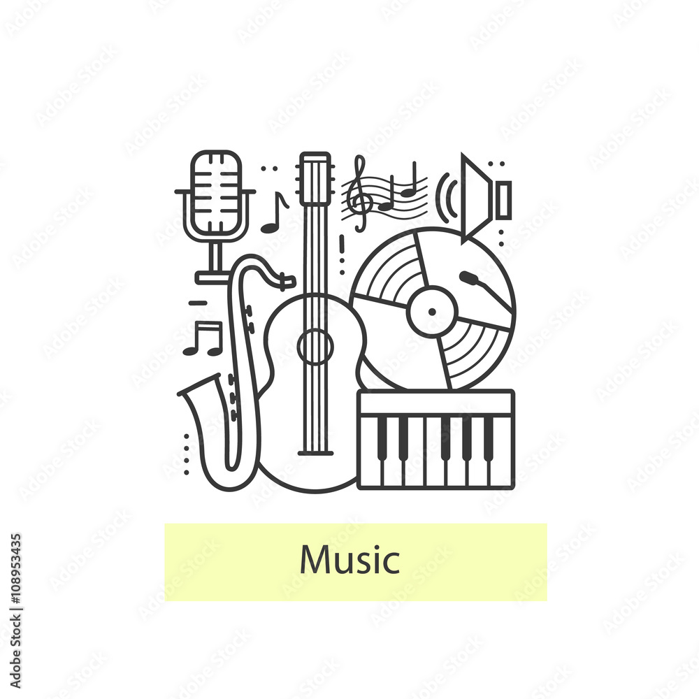 Modern thin line icons music. Modern thin line icons music.