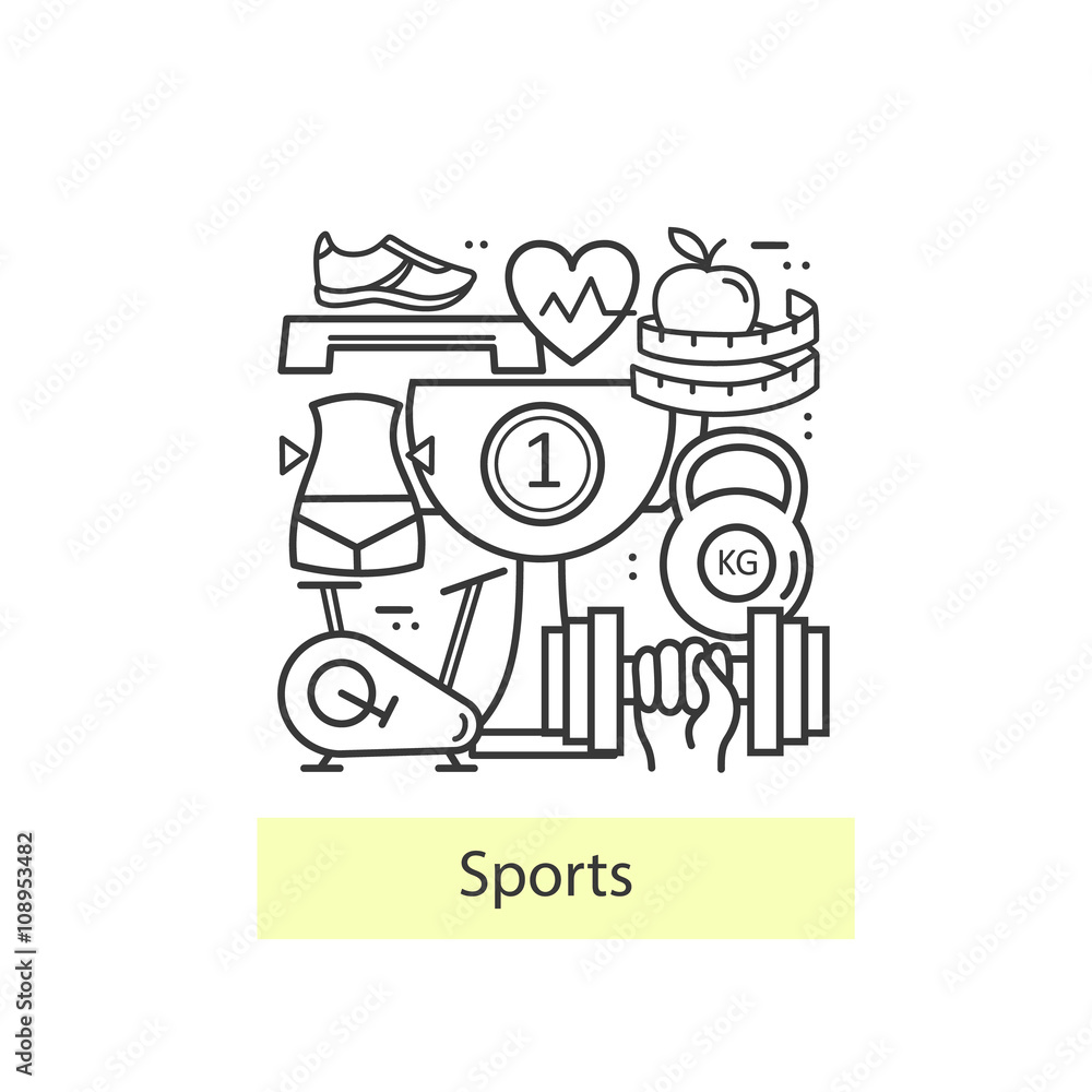Modern thin line of icons on sports themes. Modern thin line of icons on sports themes.