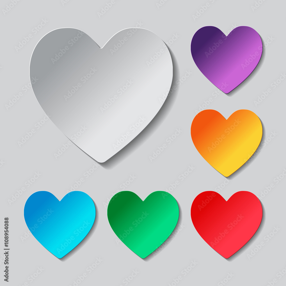 Simple heart icon. Paper style colored set