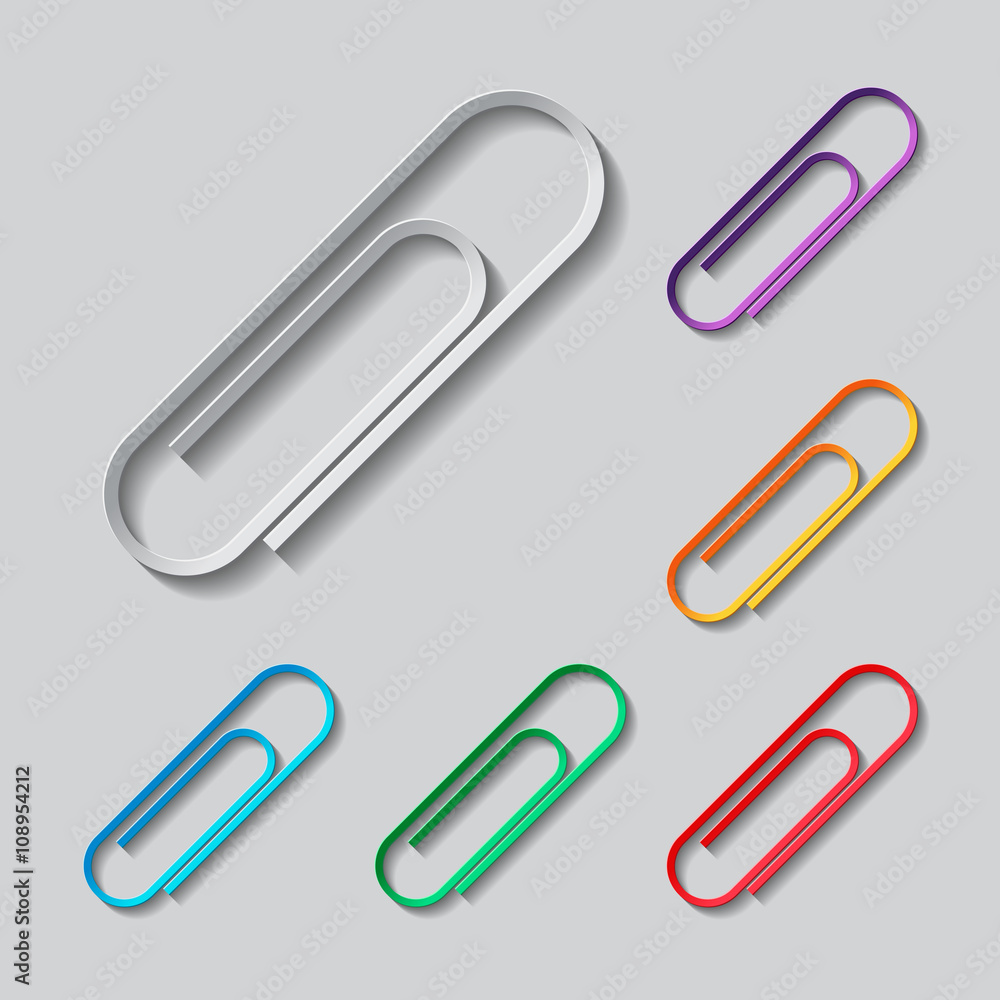 Paper clip icon set. paper design with colored objects Paper clip icon set. paper design with colored objects