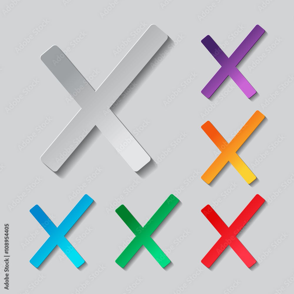 Obraz premium Wrong mark icon set. paper design with colored objects